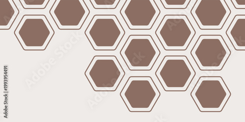 Abstract honeybomb sweet brown background. Rounded hexagons mosaic pattern with inner solid cells design.