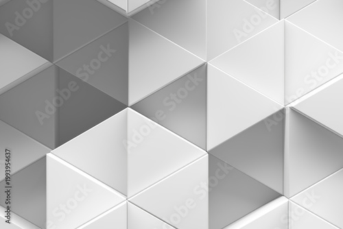 White geometric hexagonal tessellated surface pattern with triangular panels for modern background and wallpaper design.3d render