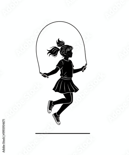 girl jumping with skipping rope flat design vector illustration