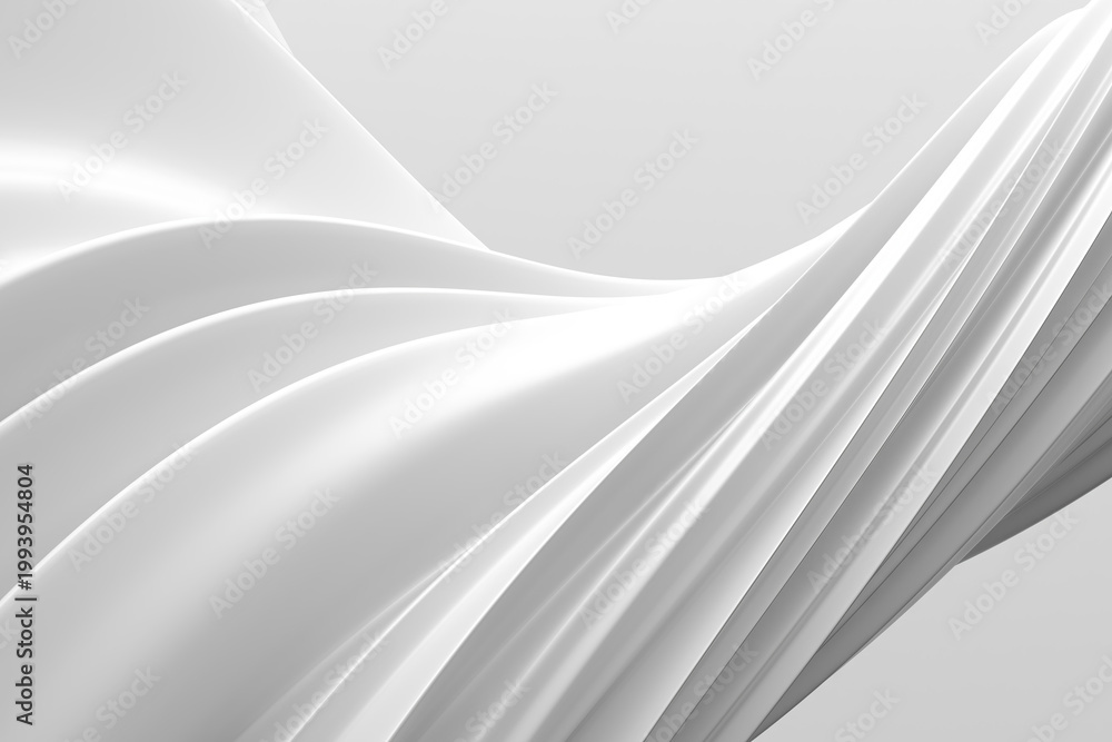 Fototapeta premium Smooth flowing white fabric like waves on neutral backdrop for elegant abstract background and product display wallpaper.3d render