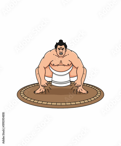 sumo wrestler in traditional mawashi ready stance vector illustration