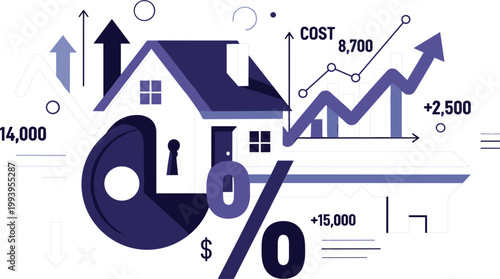 Real Estate Mortgage Illustration with House Percentage Growth Chart Home Loan Investment Finance Vector Design