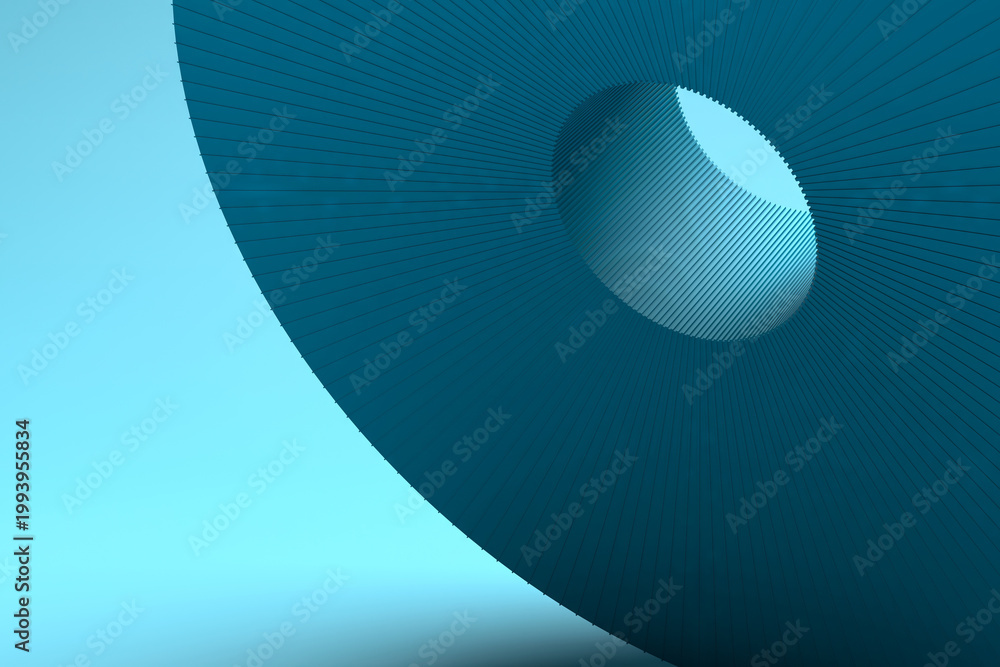 Fototapeta premium Abstract teal circular architectural opening with ribbed surface for modern background and wallpaper design.3d render