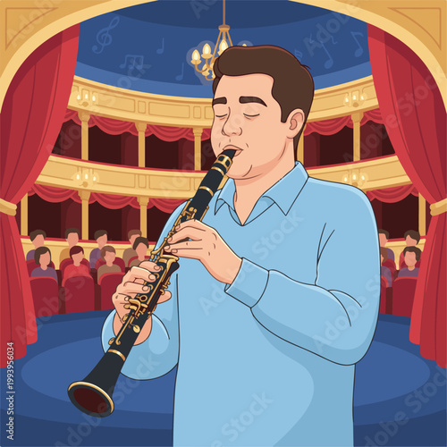 clarinet western classic music instrument performer hand drawn vector illustration clipart