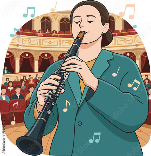 clarinet western classic music instrument performer hand drawn vector illustration clipart