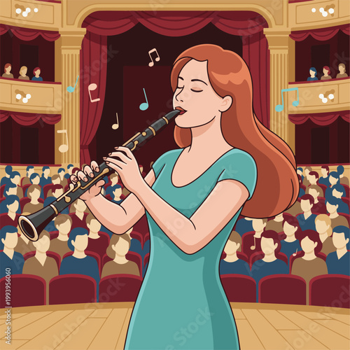 clarinet western classic music instrument performer hand drawn vector illustration clipart