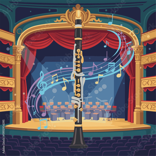 clarinet western classic music instrument performer hand drawn vector illustration clipart