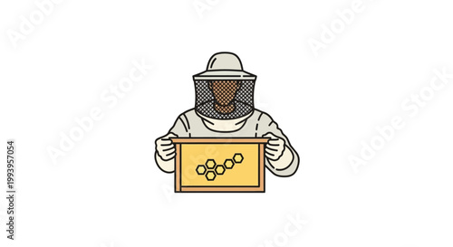 Beekeeper in protective white suit.