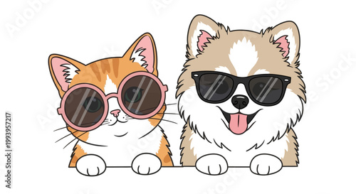 cartoon cat and dog wearing sunglasses.