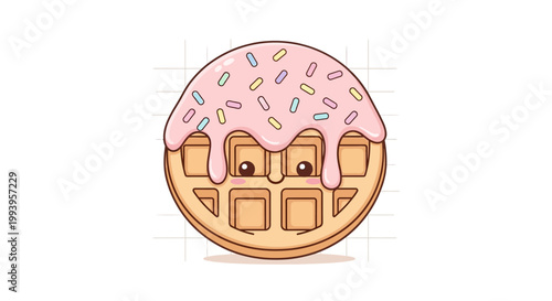 Cartoon donut with pink frosting.