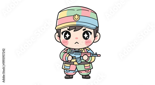 Cartoon soldier boy with gun.