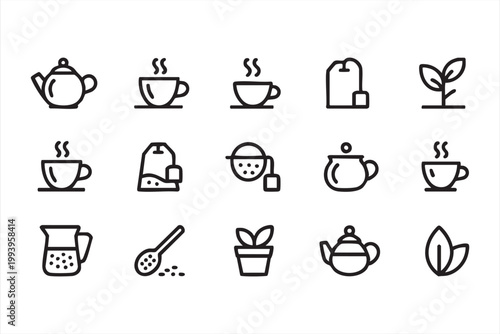 Coffee and tea beverage icons, hot drink, cafe lifestyle symbols for UI systems