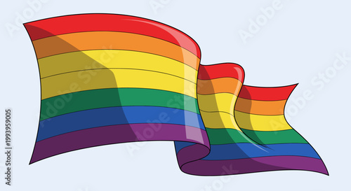Foto A vibrant rainbow flag, symbolizing LGBTQ+ pride, waves gracefully against a light blue background