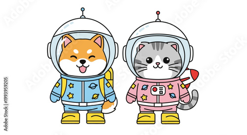 Cats Wearing Space Suits Helmets.