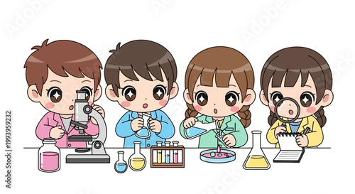 Children in science lab setting experiment.