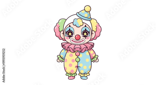 Colorful cartoon clown face closeup.