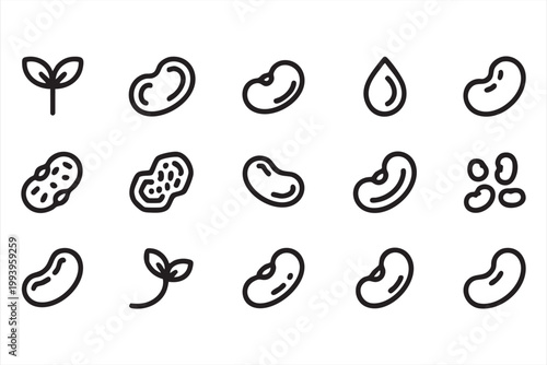 Legume and organic food icon set, bean, seed, plant growth symbols for interface systems