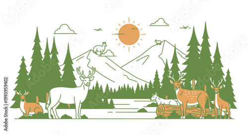 Deer standing in forest with trees.