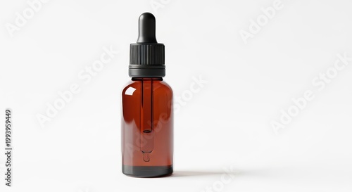 Amber glass dropper bottle for essential oils or serum isolated on white background for mockup design.