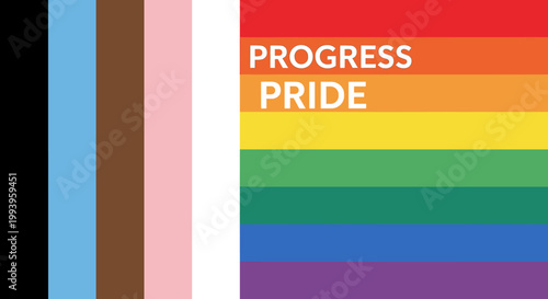 The Progress Pride flag, a symbol of LGBTQ+ inclusivity, features the traditional rainbow alongside stripes representing marginalized communities.