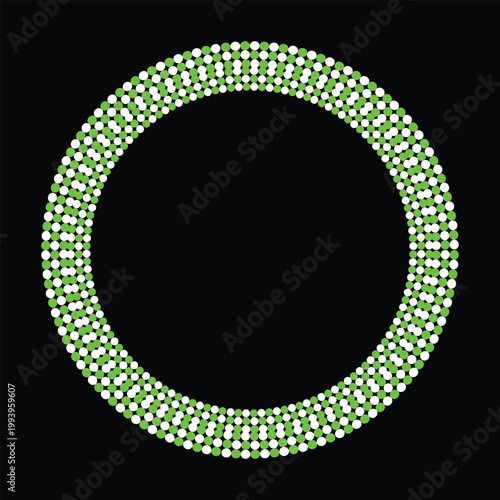 Green and white dots forming a circular pattern on black background circle