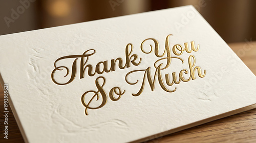 Thank you so much greeting card with gold text