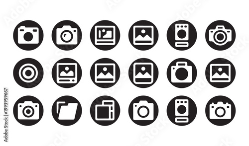Set of media and photography vector icons. camera and image graphic symbol collection.