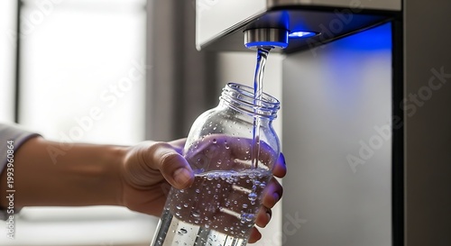 Hand Filling Clear Plastic Bottle with Water From Dispenser