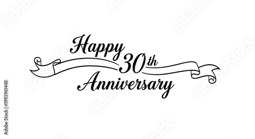 Happy 30th Anniversary Ribbon Banner Design.