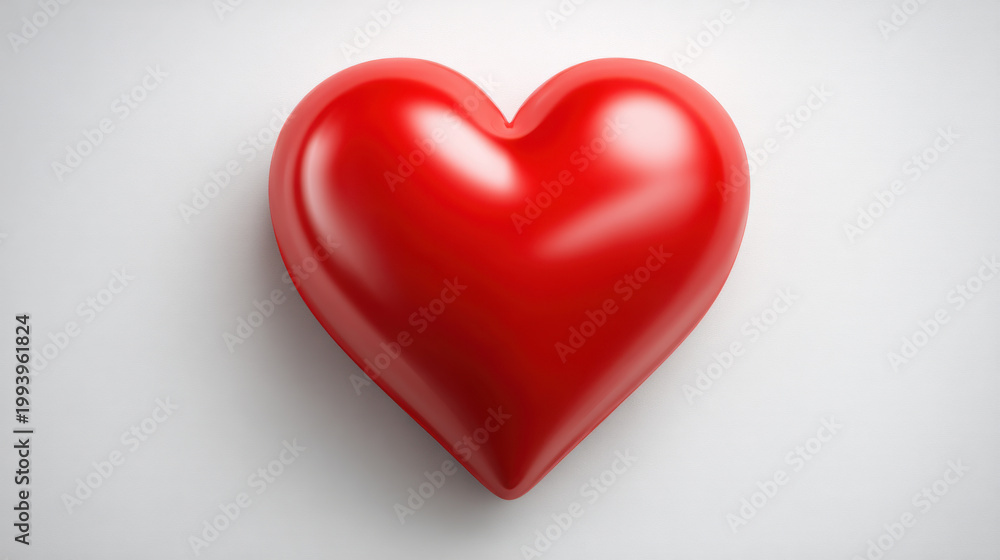 Fototapeta premium Red heart heart shape 3d heart glossy heart valentine heart love symbol red symbol isolated object plain background romantic icon