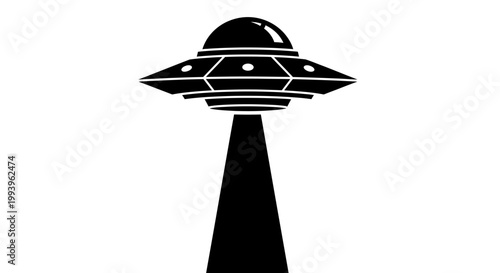 A black and white illustration of a UFO landing on a tall tower