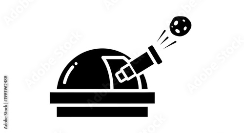 A black and white illustration of a cloche with a film projector emerging from it