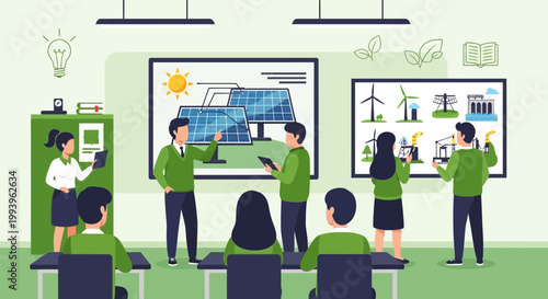 Renewable Energy Education: Students Learn About Solar and Wind Power in Classroom