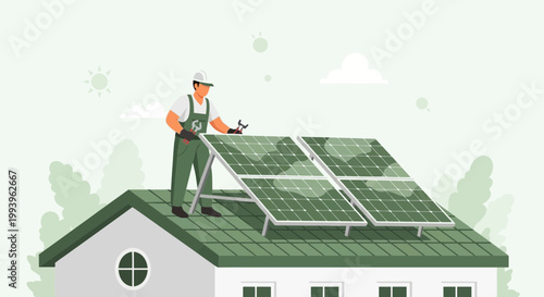Rooftop solar panel installation, renewable energy, sustainable home, green technology, eco-friendly power