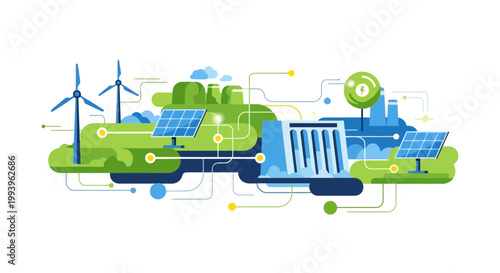 Renewable Energy Sources: Wind Turbines, Solar Panels, and Hydroelectric Dam