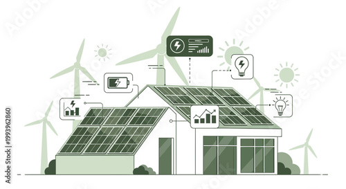 Smart Home Energy System: Solar Panels, Wind Turbines, Battery Storage, and Digital Monitoring