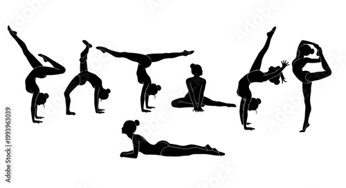 Yoga poses in various positions sequence.
