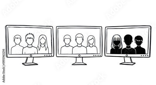 People on computer screens talking remotely.