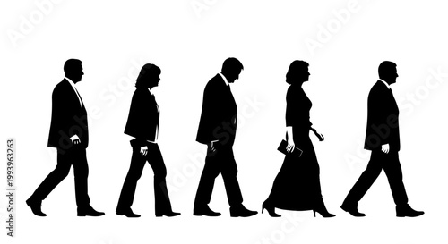 Silhouettes of business people walking together.