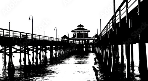 Pier structure with wooden supports.