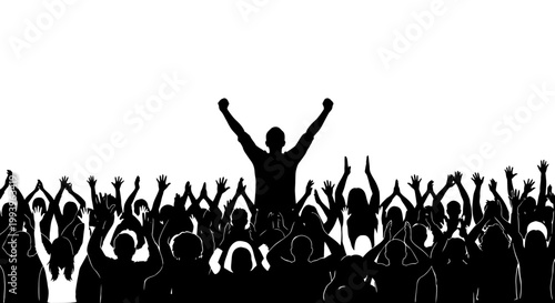 Silhouette of a triumphant crowd leader.