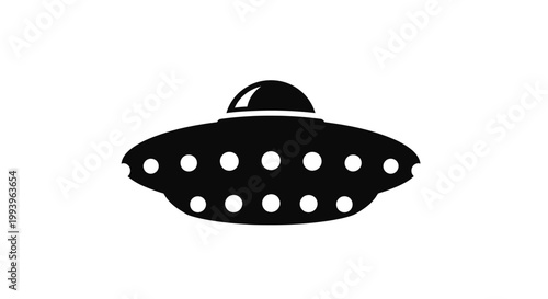 A black silhouette of a UFO with white dots on a plain white background
