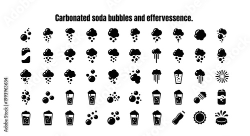 Carbonated soda bubbles icons set.