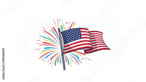 American flag with fireworks vector illustration