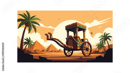 Ancient Egyptian chariot in desert landscape