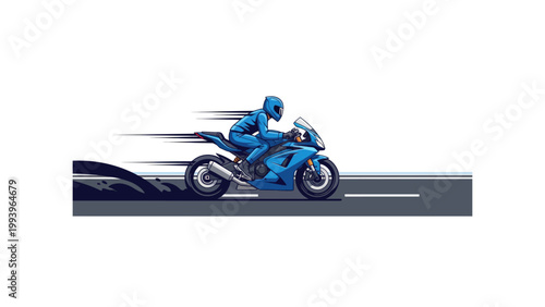 blue motorcyclist in motion vector illustration