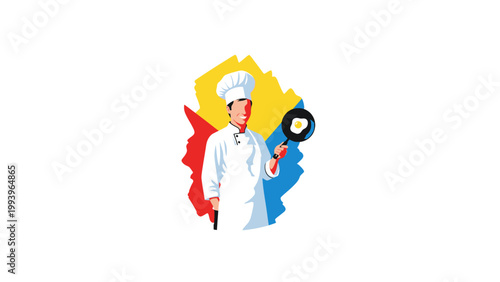 Chef with Frying Pan Vector Illustration