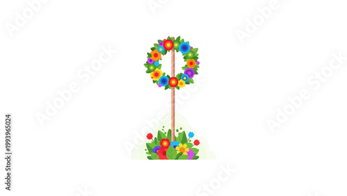 colorful floral wreath on wooden stand