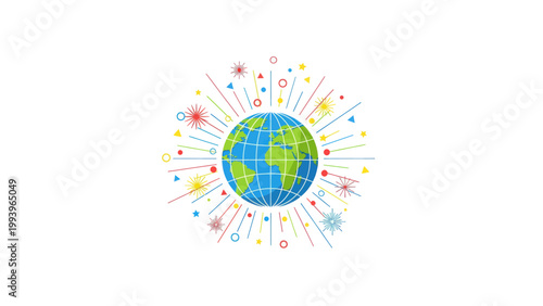 Colorful Globe with Radiating Shapes Vector Illustration