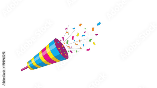 Colorful Party Popper with Bursting Confetti